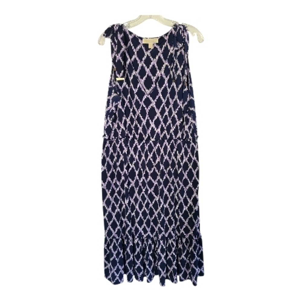 MICHAEL Michael Kors Ikat Print Tie-Shoulder Midi Dress Purple Navy 1X